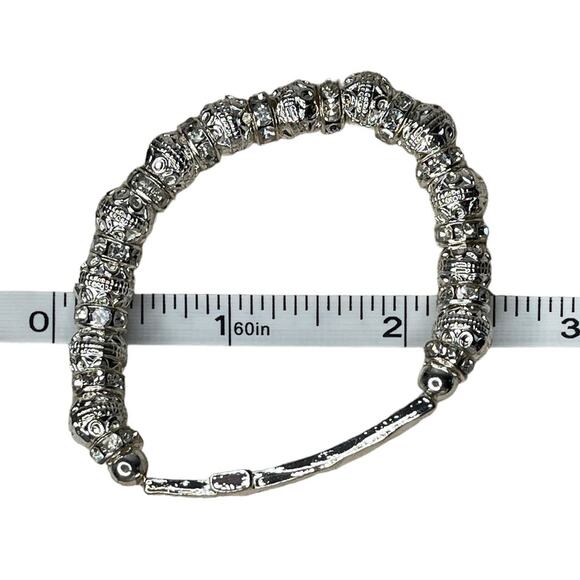 Silver Tone And Rhinestone Beaded Cross Bracelet Stretch Bracelet - Picture 3 of 8